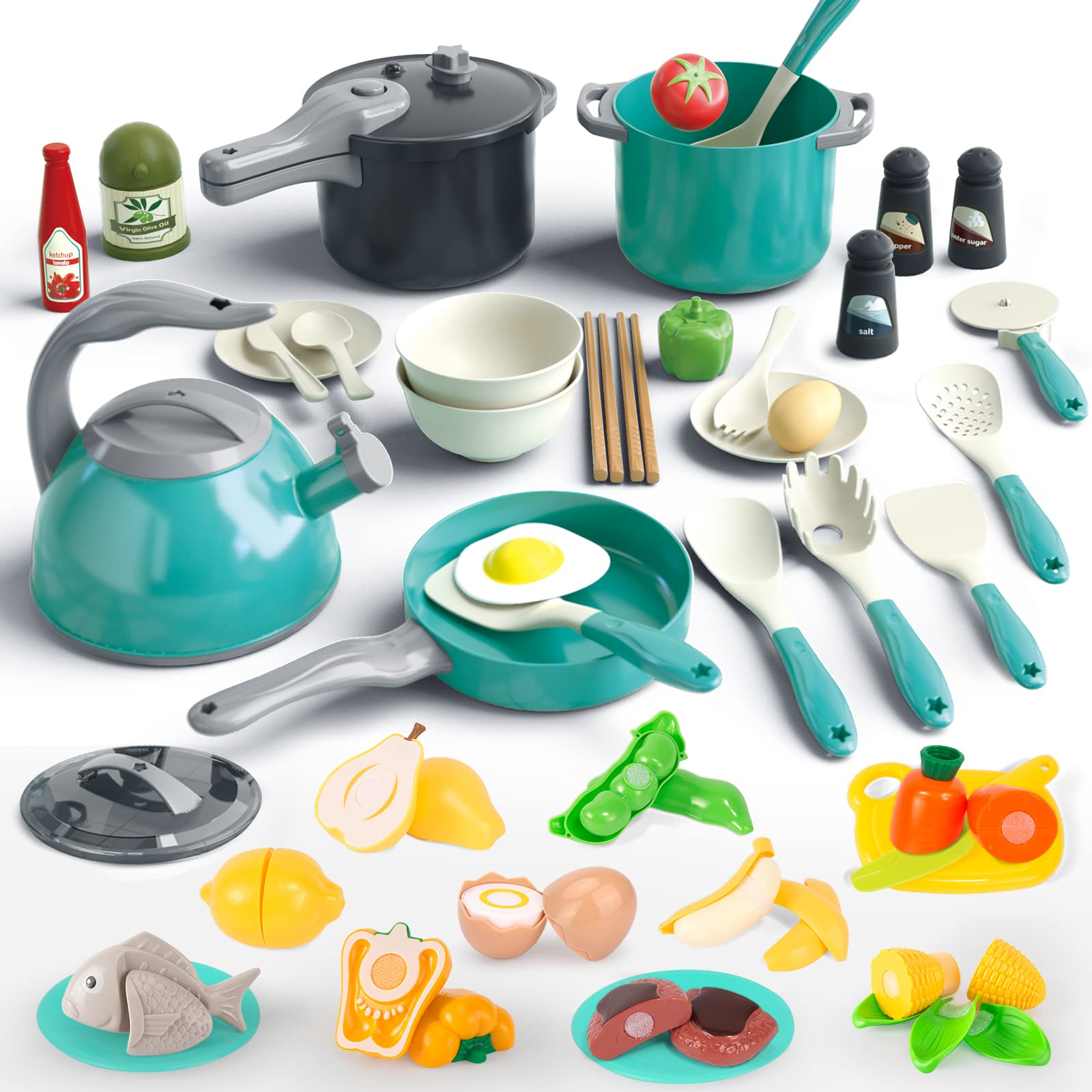 67Pcs Kids Play Kitchen Toys Set, Toddlers Pre