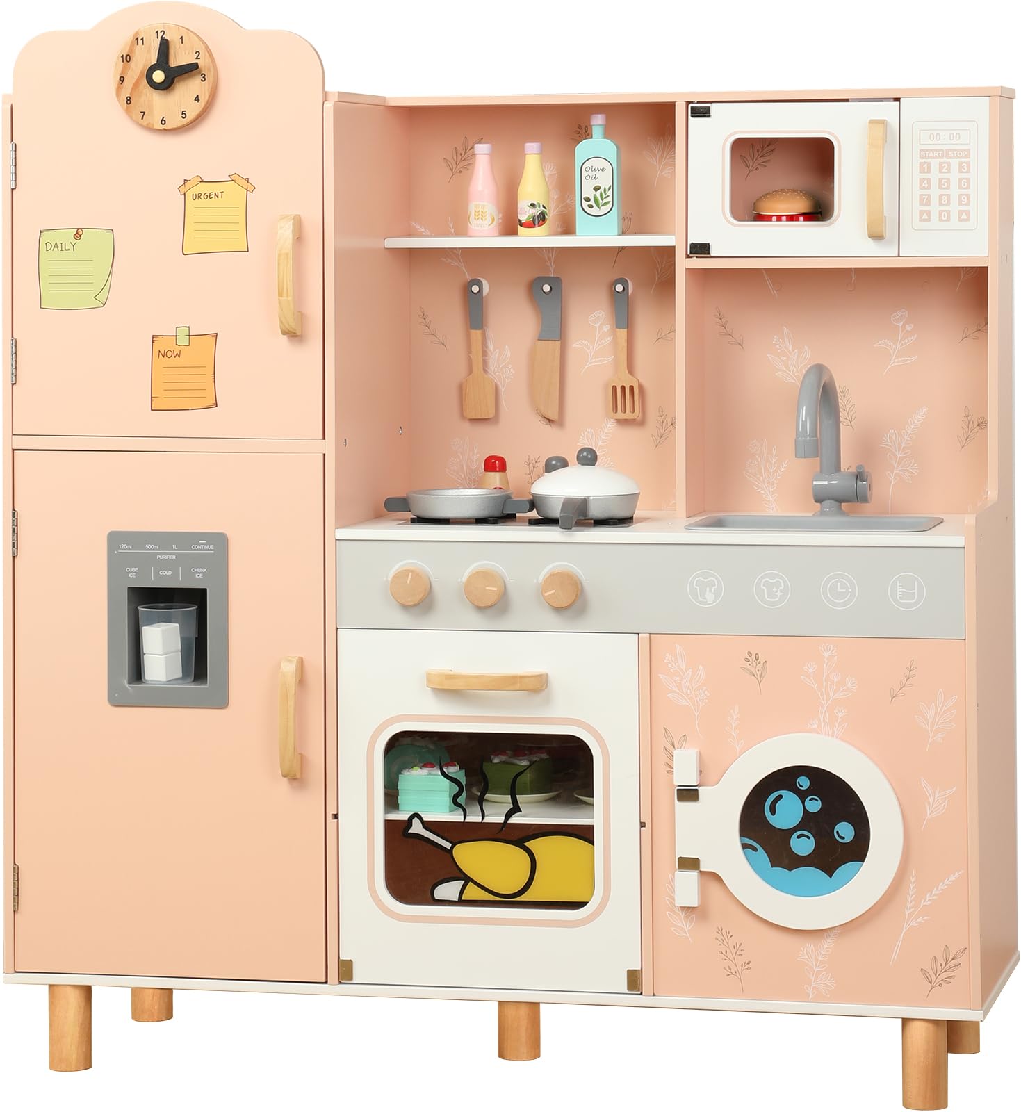 Wooden Play Kitchen Toy Set for Kids, with Rea