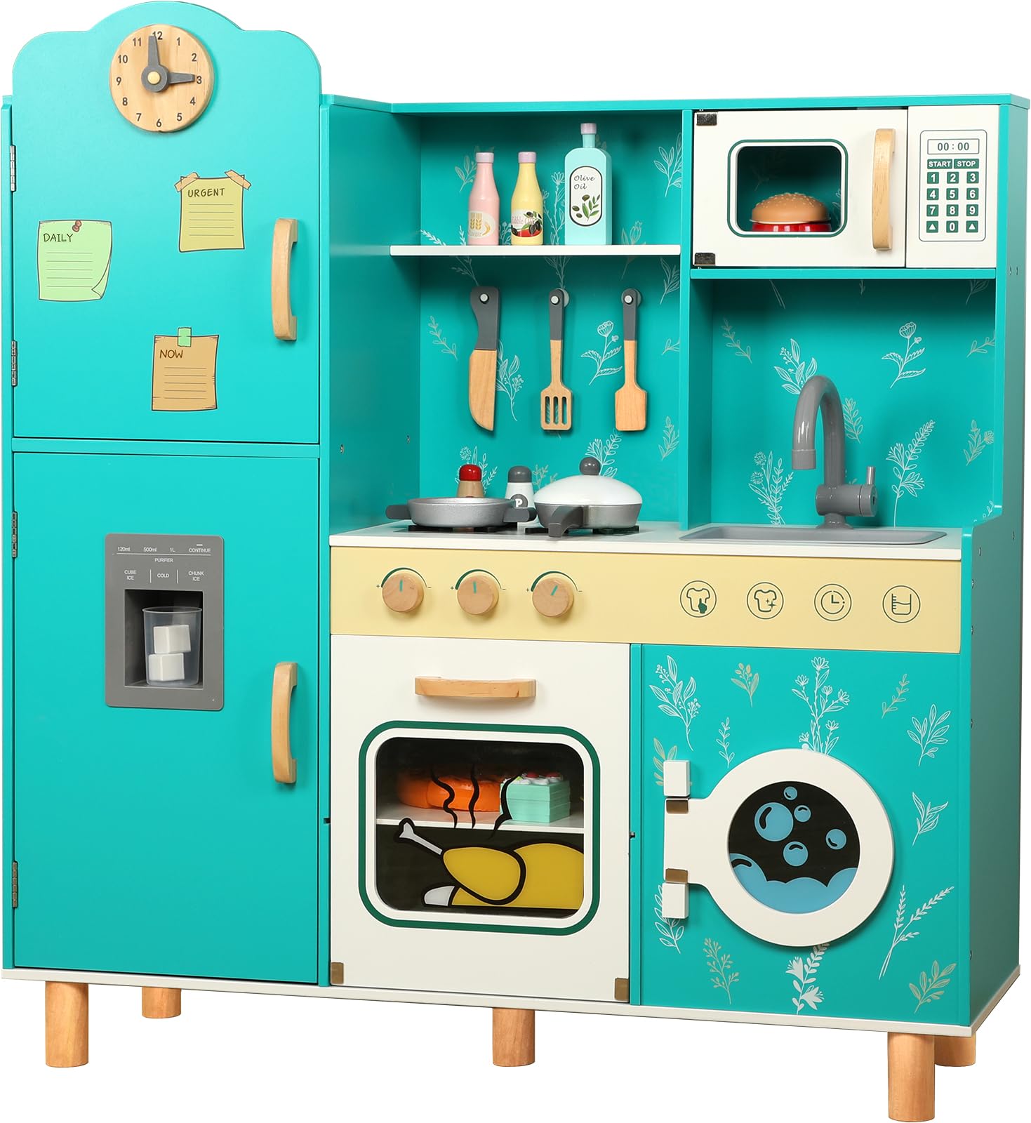Wooden Play Kitchen Toy Set for Kids, with Rea