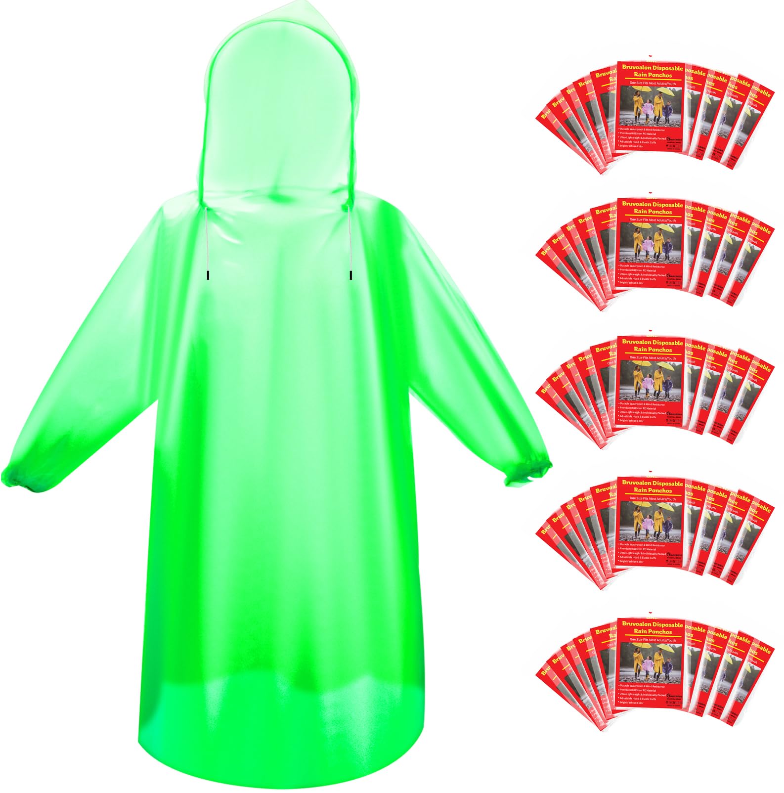 Rain Poncho — Green 50 Pack